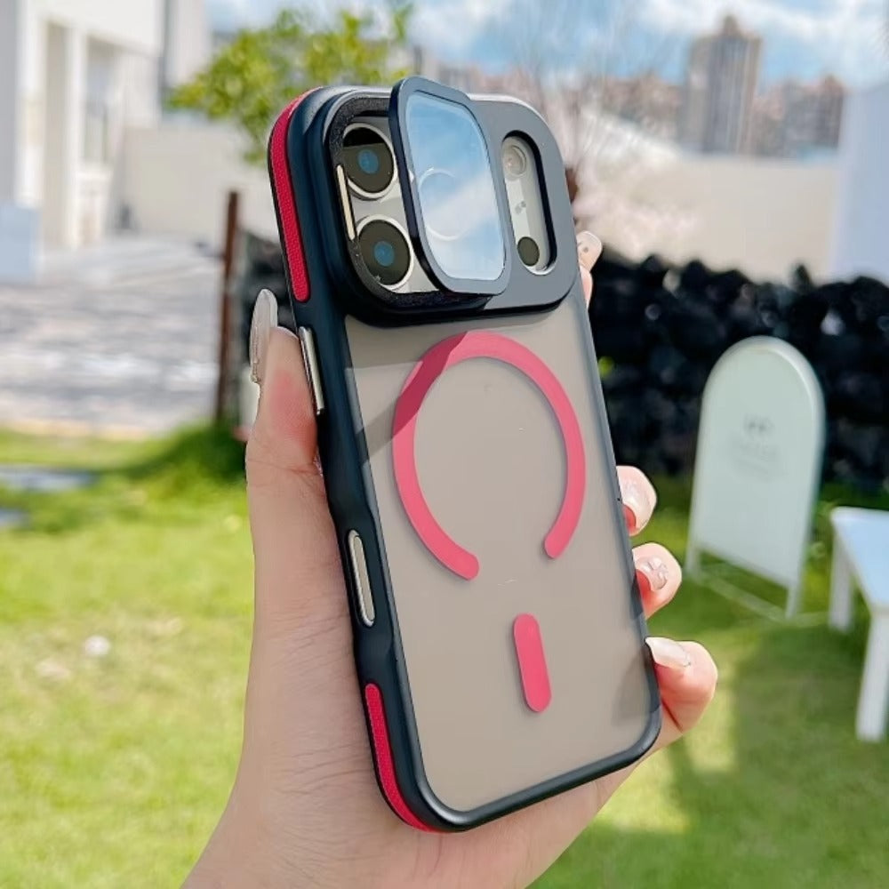 Luxury iPhone Case — MagSafe Matte Clear Magnetic TPU+PC Cover with Glass Lens Camera Protection and Built-In Stand