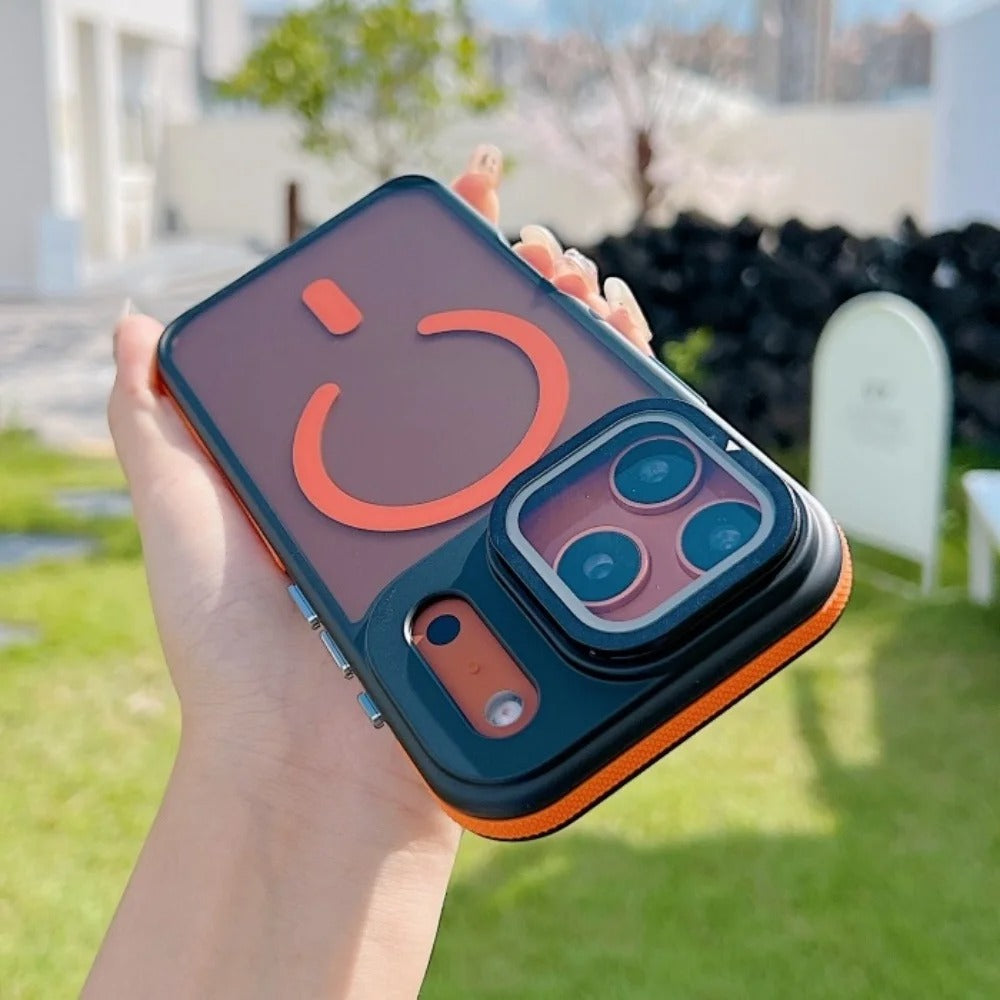 Luxury iPhone Case — MagSafe Matte Clear Magnetic TPU+PC Cover with Glass Lens Camera Protection and Built-In Stand