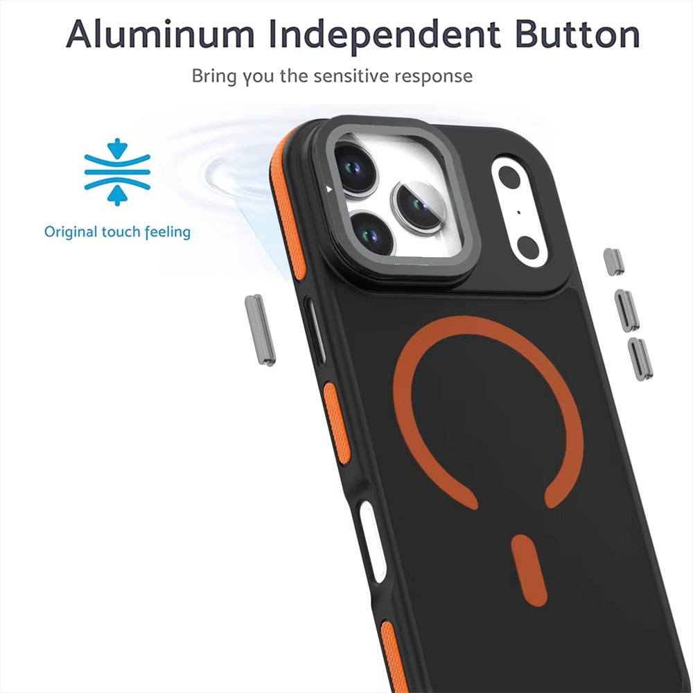 Luxury iPhone Case — MagSafe Matte Clear Magnetic TPU+PC Cover with Glass Lens Camera Protection and Built-In Stand