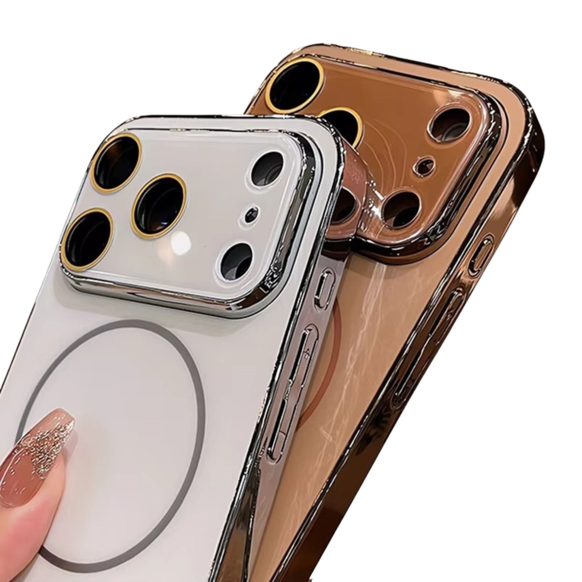 Luxury iPhone Case — MagSafe Shockproof Hard PC Cover with Tempered-Glass Camera Protection and Anti-Fingerprint Color-Collision Design