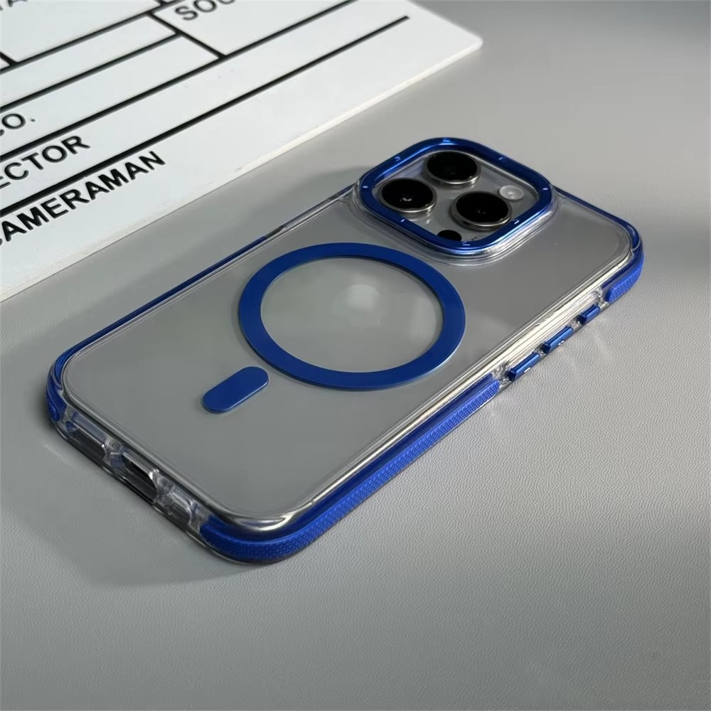Luxury Magnetic Clear iPhone Case — Shockproof Air Cushion Bumper, MagSafe Compatible, Wireless Charging, PC + TPU, Anti-Scratch, Non-Slip