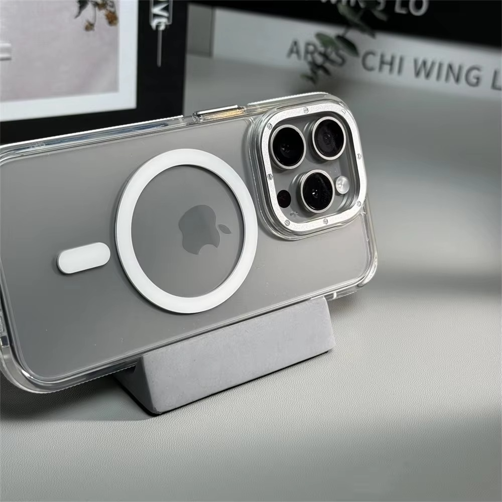 Luxury Magnetic Clear iPhone Case — Shockproof Air Cushion Bumper, MagSafe Compatible, Wireless Charging, PC + TPU, Anti-Scratch, Non-Slip