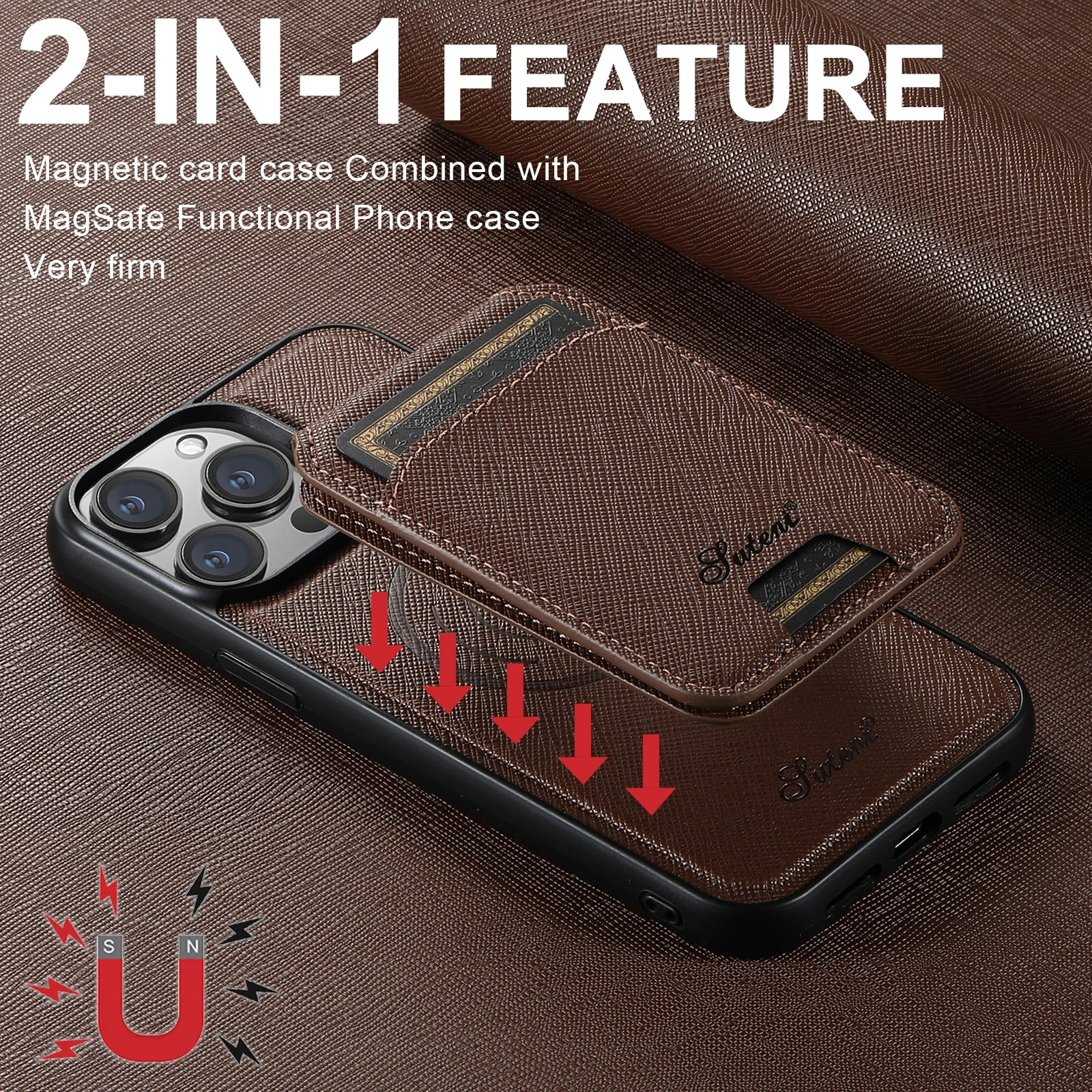 Luxury Magnetic Leather Wallet iPhone Case — 2-in-1 Card Holder, MagSafe Compatible, Wireless Charging, Anti-Fingerprint, Non-Slip, Storage Compartment