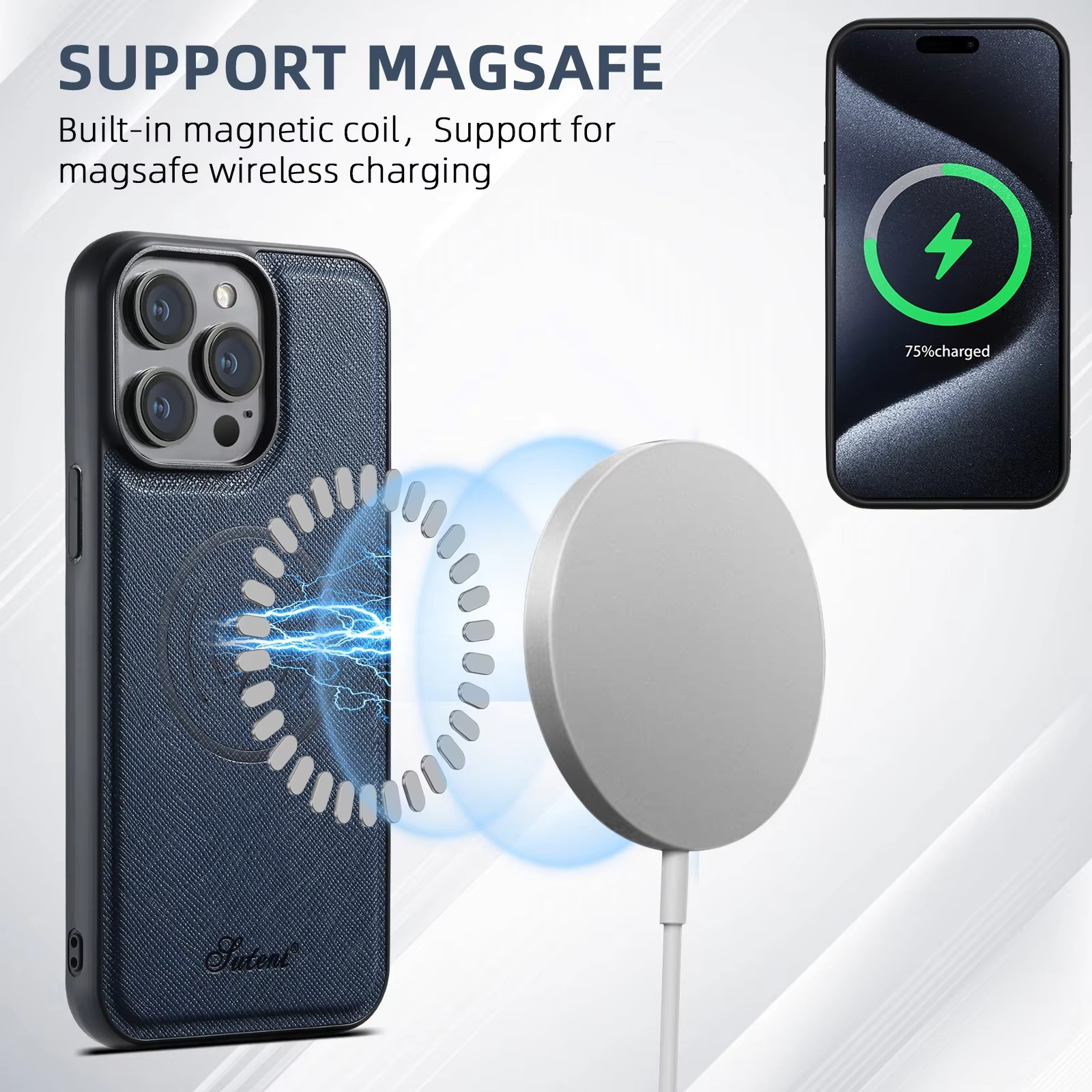 Luxury Magnetic Leather Wallet iPhone Case — 2-in-1 Card Holder, MagSafe Compatible, Wireless Charging, Anti-Fingerprint, Non-Slip, Storage Compartment
