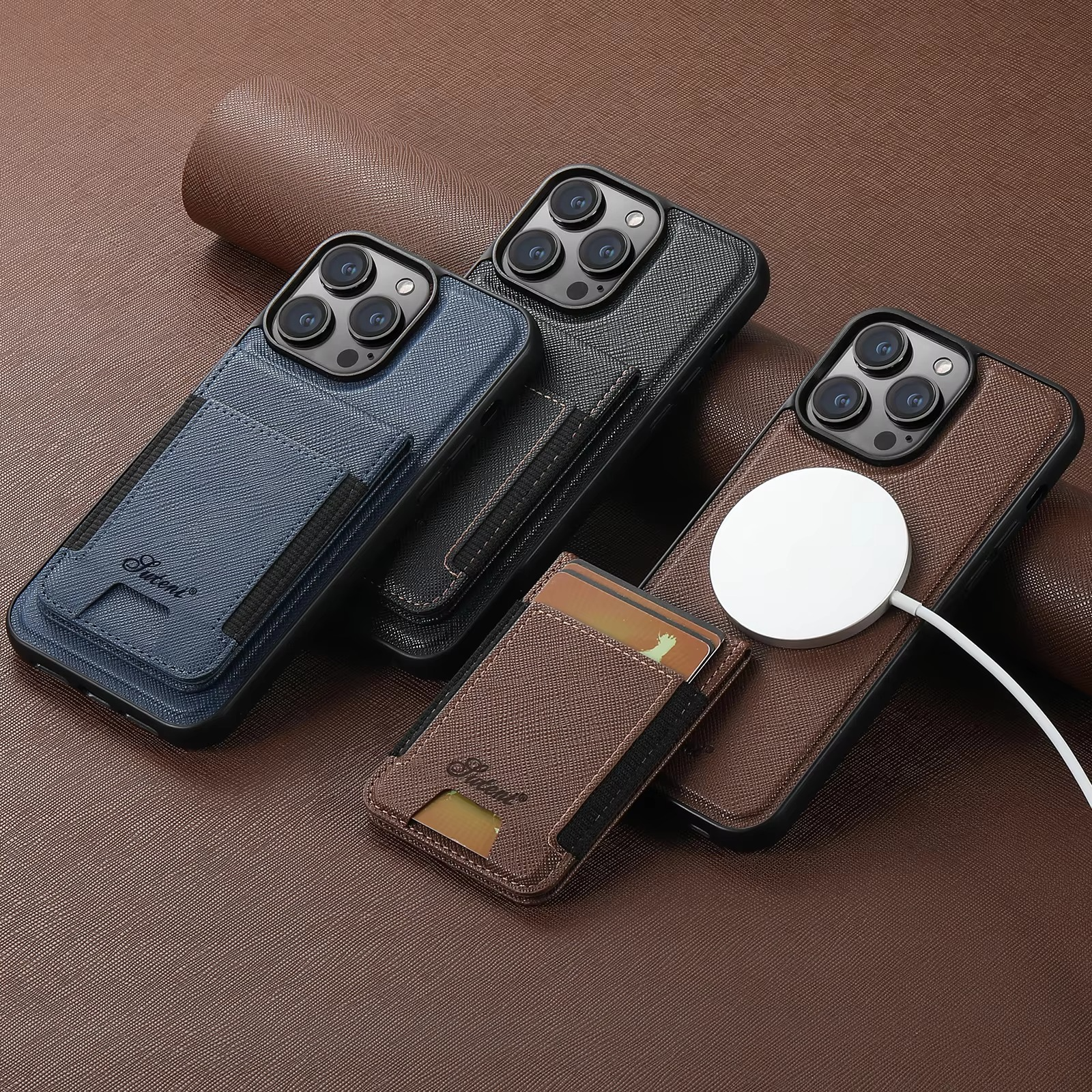 Luxury Magnetic Leather Wallet iPhone Case — 2-in-1 Card Holder, MagSafe Compatible, Wireless Charging, Anti-Fingerprint, Non-Slip, Storage Compartment