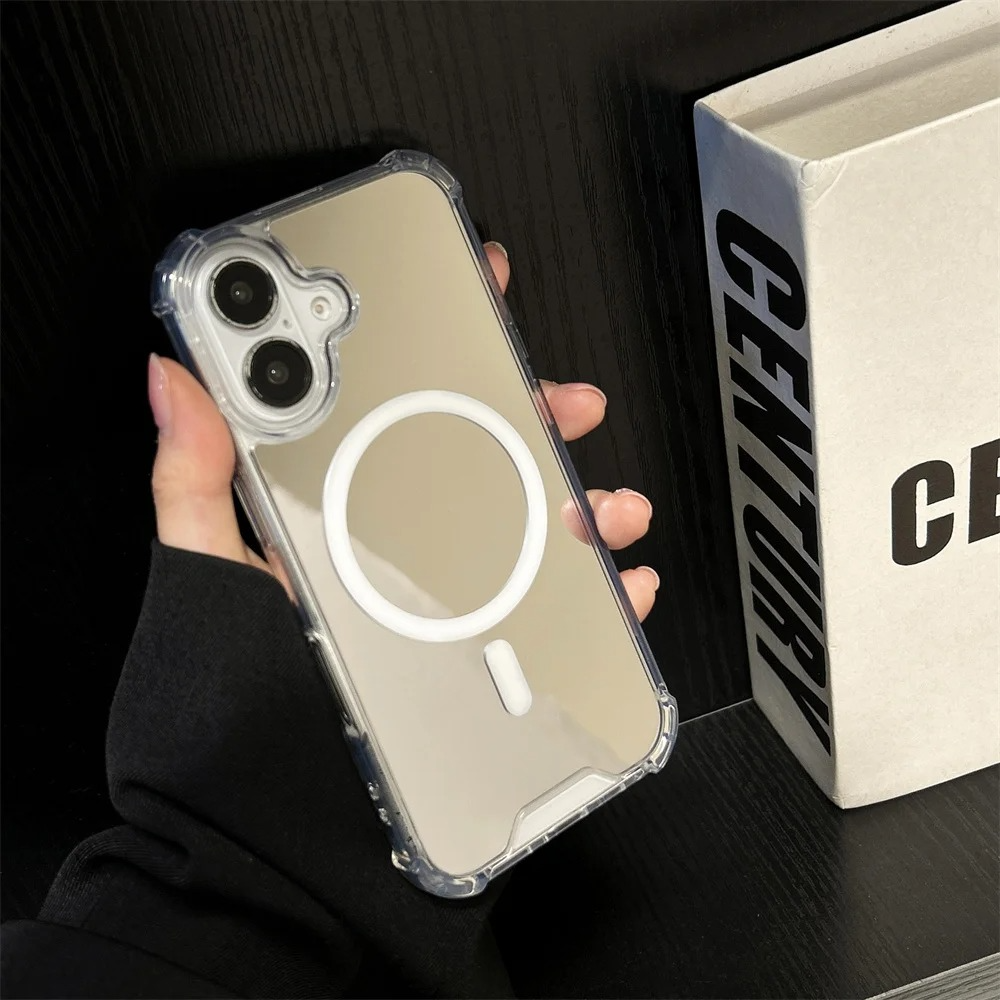 Luxury Magnetic Magsafe iPhone Case — Built-In Makeup Mirror, Thin Wireless Charging Cover, Anti-Fingerprint, Anti-Scratch, Dustproof, Lightweight