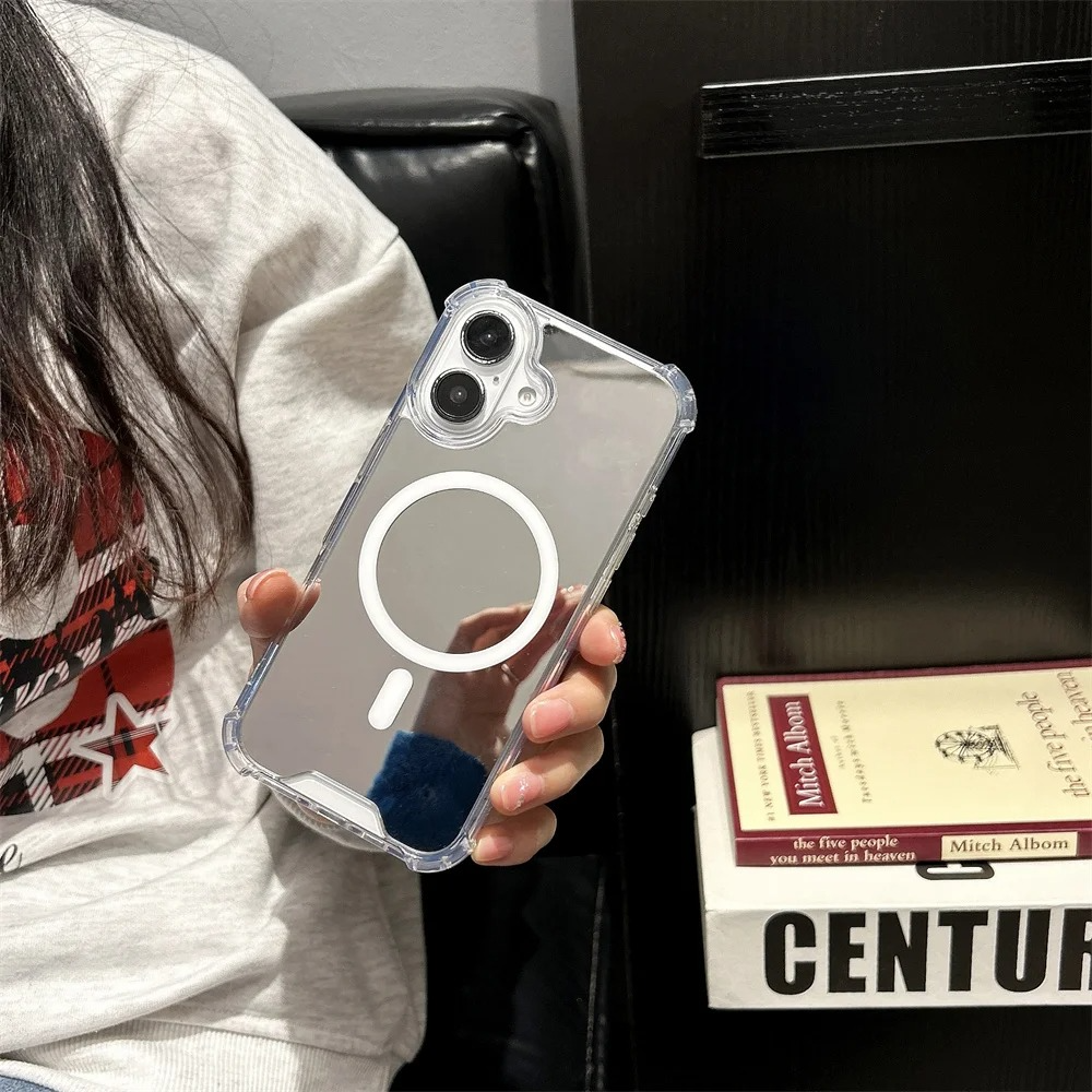 Luxury Magnetic Magsafe iPhone Case — Built-In Makeup Mirror, Thin Wireless Charging Cover, Anti-Fingerprint, Anti-Scratch, Dustproof, Lightweight