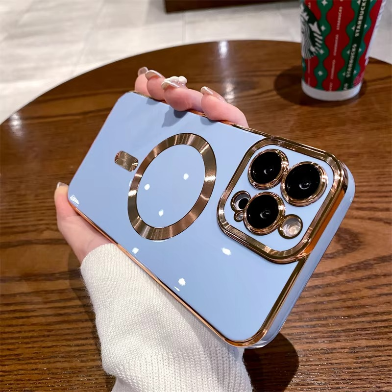 Luxury Magnetic Magsafe iPhone Case — Electroplated Silicone Wireless Charging Shockproof Half-Wrapped Cover, Anti-Fingerprint, Non-Slip