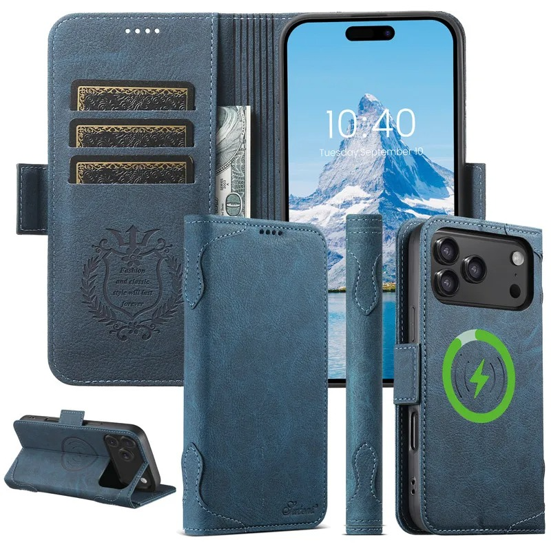 Luxury Magnetic Wallet Flip iPhone Case — Shockproof Retro Leather Book Cover with Card Slots, Phone Holder Stand, Anti-Fingerprint Design