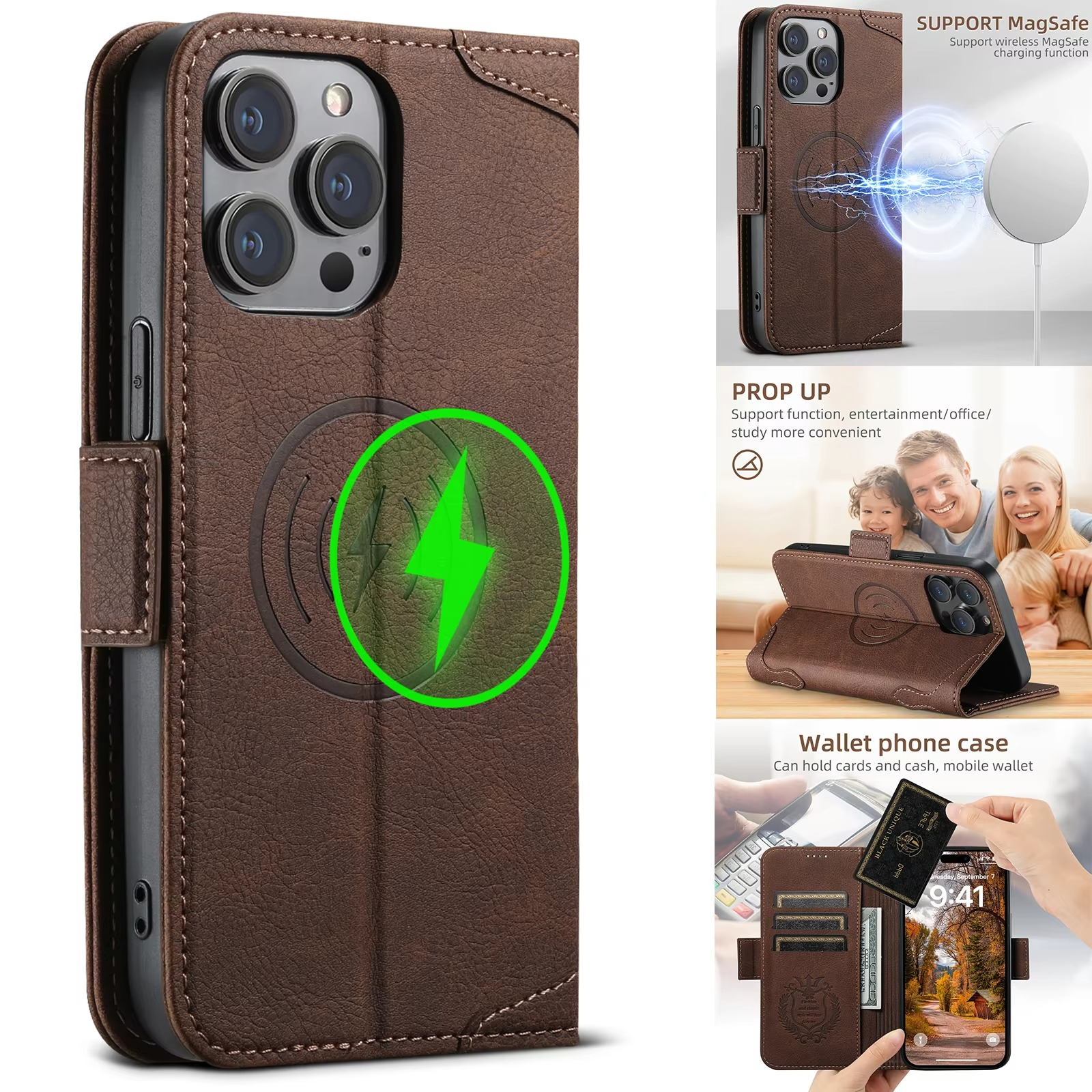 Luxury Magnetic Wallet Flip iPhone Case — Shockproof Retro Leather Book Cover with Card Slots, Phone Holder Stand, Anti-Fingerprint Design