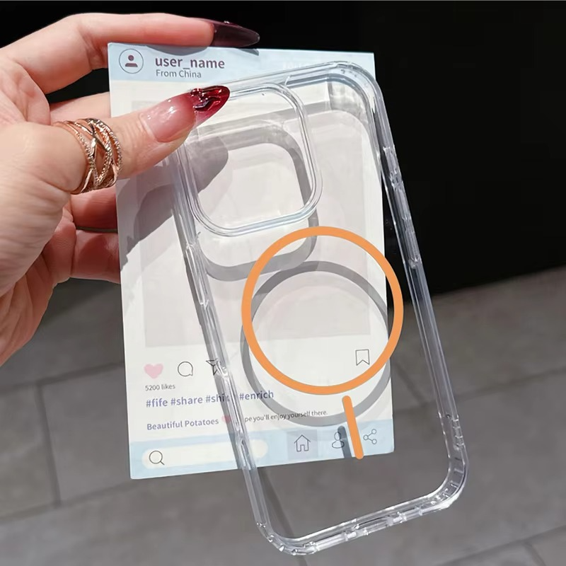 Luxury iPhone Case — Magnetic MagSafe Wireless-Charging Compatible, Shockproof, Anti-Fingerprint, Anti-Scratch, Transparent Half-Wrapped Cover