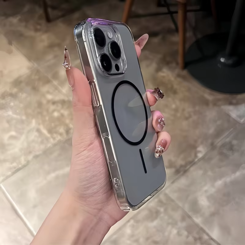 Luxury iPhone Case — Magnetic MagSafe Wireless-Charging Compatible, Shockproof, Anti-Fingerprint, Anti-Scratch, Transparent Half-Wrapped Cover