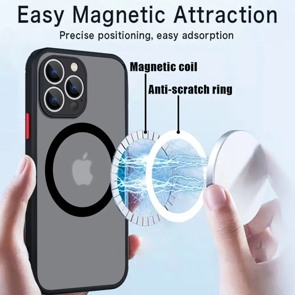 Luxury Magnetic iPhone Case — Matte Soft Silicone Cover, Color Collision, Camera Lens Protection, Shockproof, Anti-Scratch, Magsafe Compatible