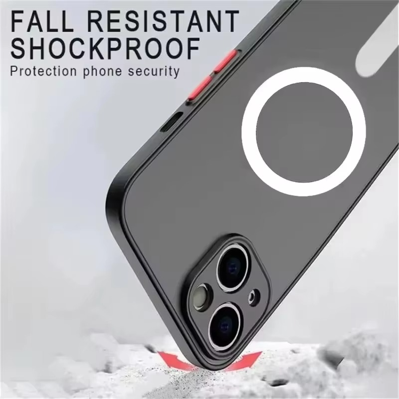 Luxury Magnetic iPhone Case — Matte Soft Silicone Cover, Color Collision, Camera Lens Protection, Shockproof, Anti-Scratch, Magsafe Compatible