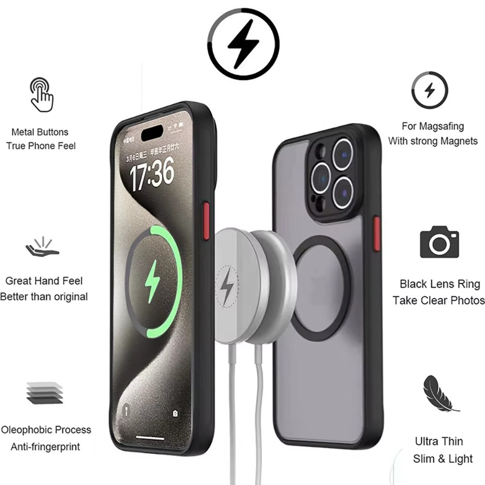 Luxury Magnetic iPhone Case — Matte Soft Silicone Cover, Color Collision, Camera Lens Protection, Shockproof, Anti-Scratch, Magsafe Compatible