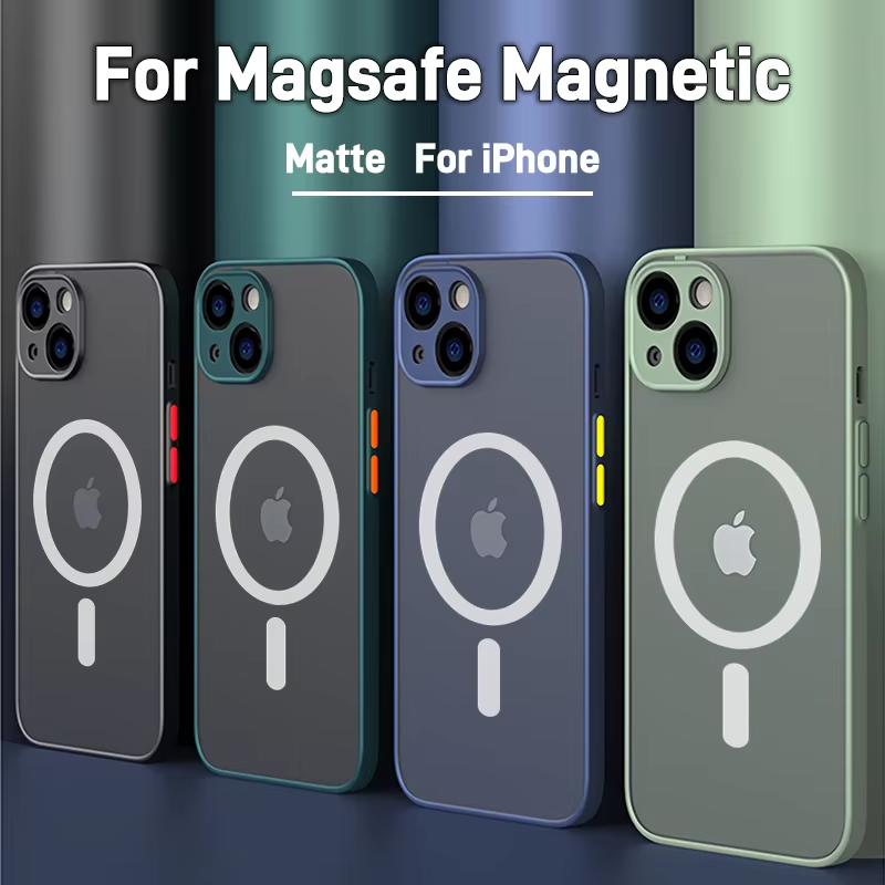 Luxury Magnetic iPhone Case — Matte Soft Silicone Cover, Color Collision, Camera Lens Protection, Shockproof, Anti-Scratch, Magsafe Compatible