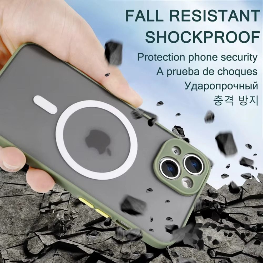 Luxury Magnetic iPhone Case — Matte Soft Silicone Cover, Color Collision, Camera Lens Protection, Shockproof, Anti-Scratch, Magsafe Compatible