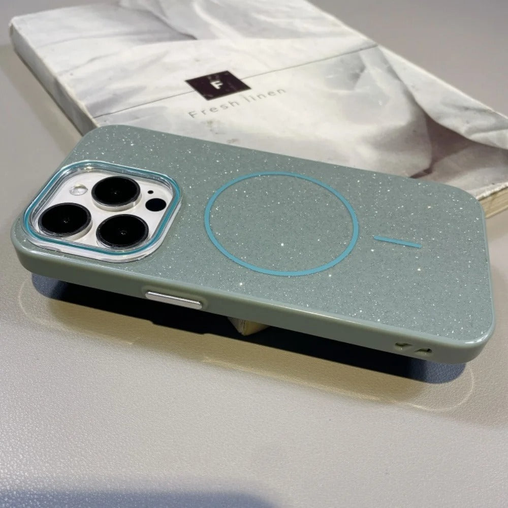 Luxury Magnetic iPhone Case with Glitter Candy Jelly Finish — Shockproof Hard Bumper Cover, Wireless Charging Compatible, Anti-Scratch Design