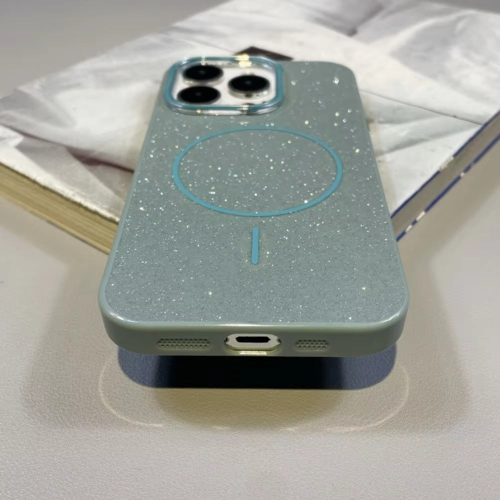 Luxury Magnetic iPhone Case with Glitter Candy Jelly Finish — Shockproof Hard Bumper Cover, Wireless Charging Compatible, Anti-Scratch Design