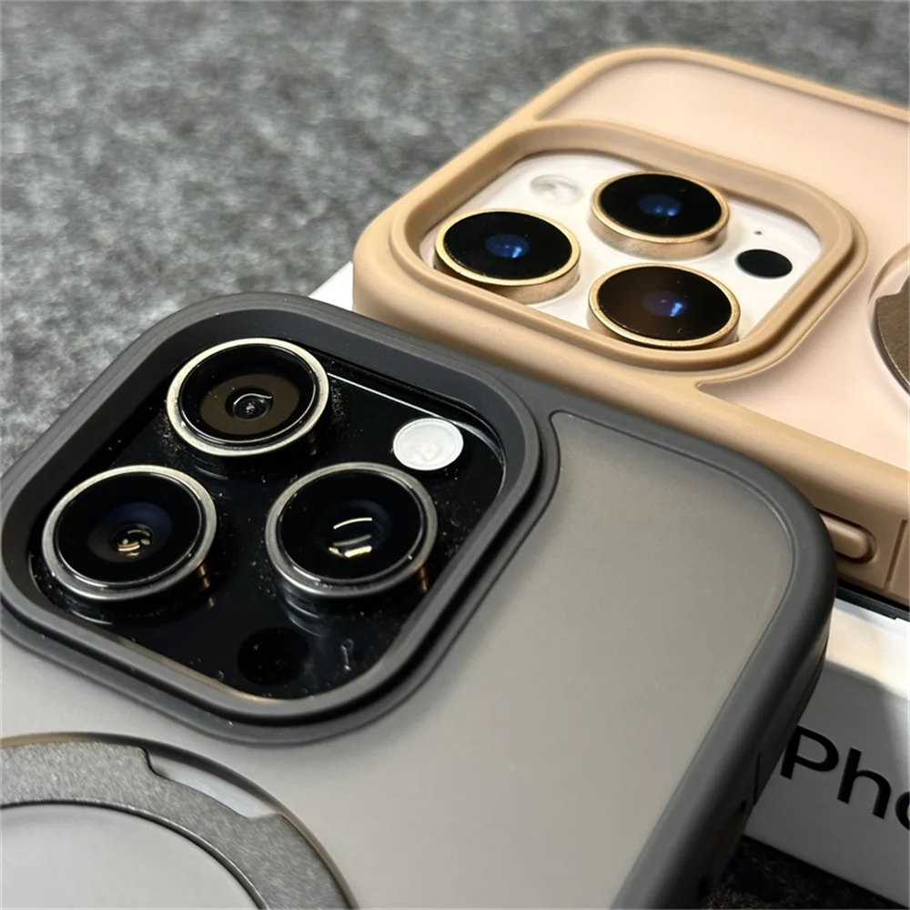 Luxury Magnetic iPhone Case with Strap and Stand — Matte Shockproof Cover, Non-Slip Grip, MagSafe Wireless Charging Ready, Textured Modern Design