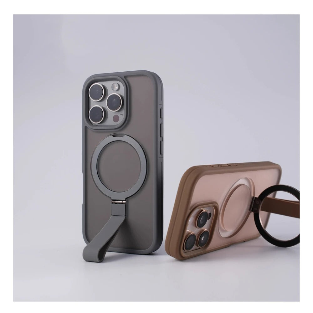 Luxury Magnetic iPhone Case with Strap and Stand — Matte Shockproof Cover, Non-Slip Grip, MagSafe Wireless Charging Ready, Textured Modern Design