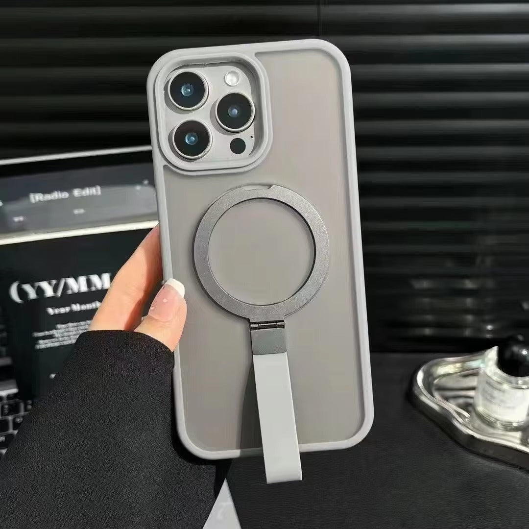 Luxury Magnetic iPhone Case with Strap and Stand — Matte Shockproof Cover, Non-Slip Grip, MagSafe Wireless Charging Ready, Textured Modern Design