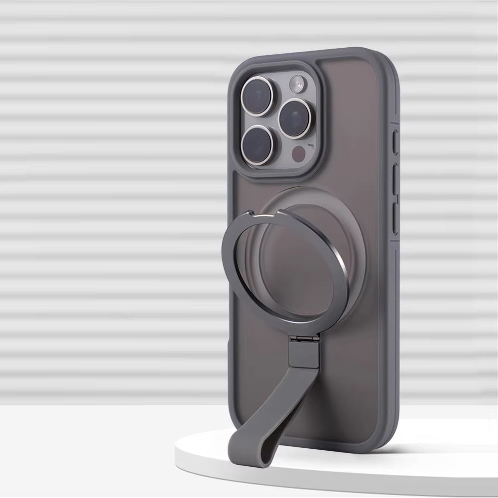 Luxury Magnetic iPhone Case with Strap and Stand — Matte Shockproof Cover, Non-Slip Grip, MagSafe Wireless Charging Ready, Textured Modern Design