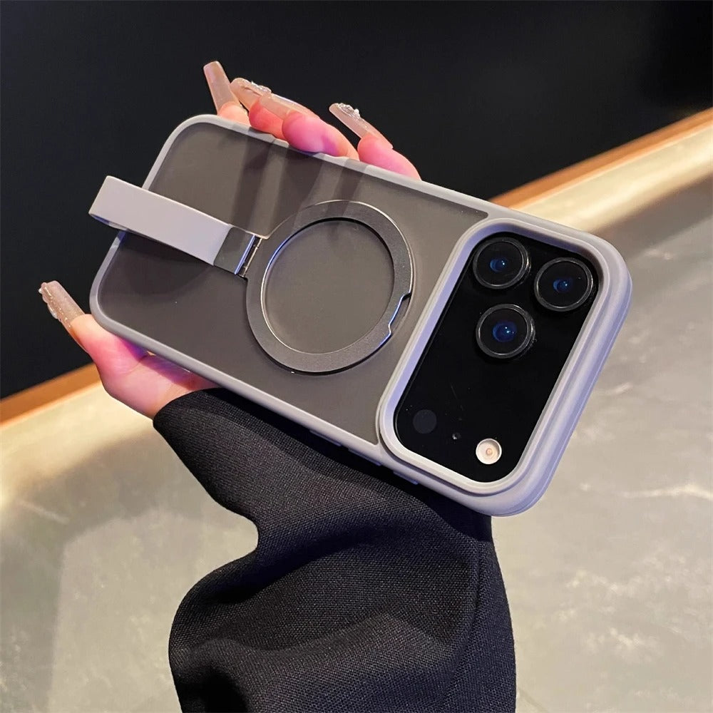 Luxury Magnetic iPhone Case with Strap and Stand — Matte Shockproof Cover, Non-Slip Grip, MagSafe Wireless Charging Ready, Textured Modern Design