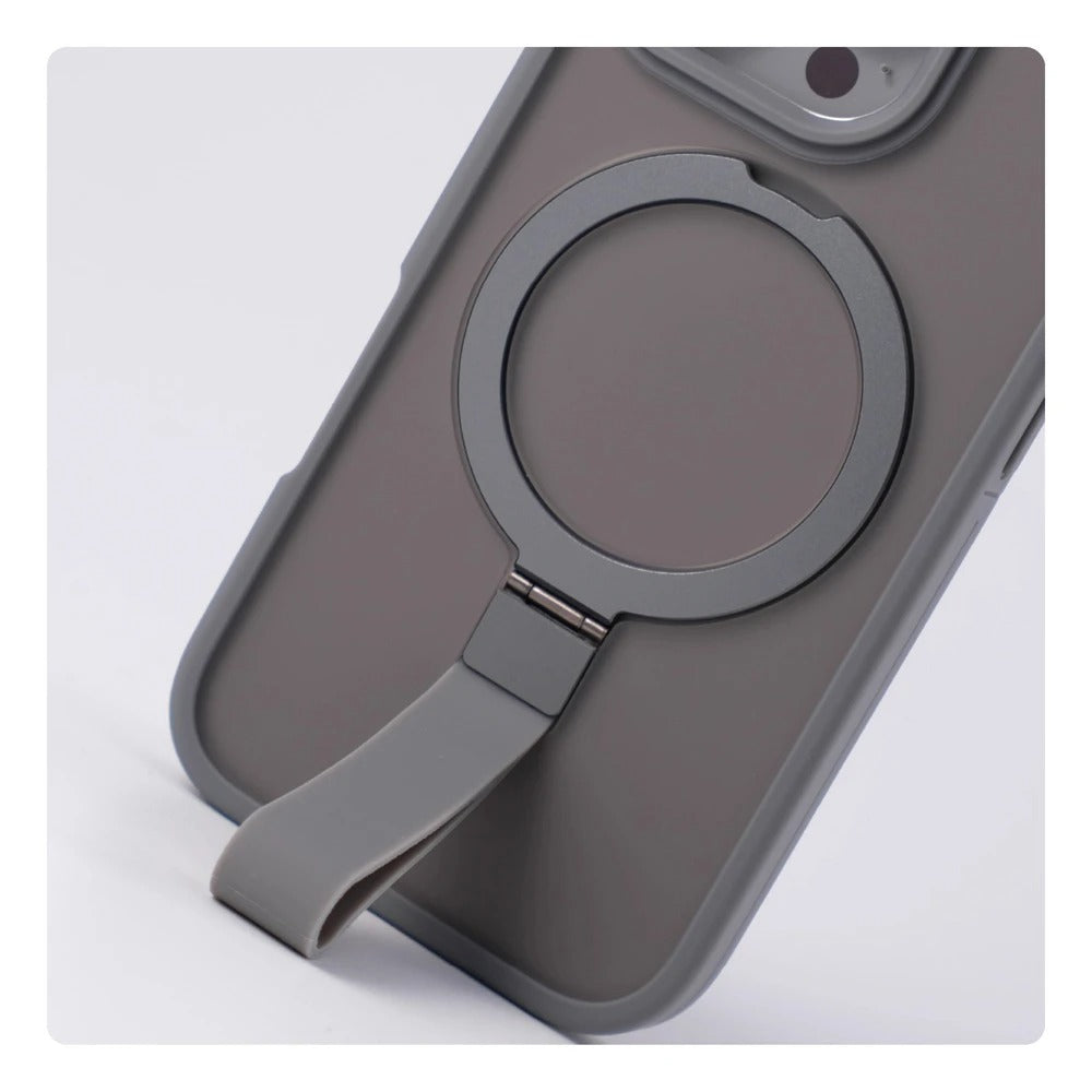 Luxury Magnetic iPhone Case with Strap and Stand — Matte Shockproof Cover, Non-Slip Grip, MagSafe Wireless Charging Ready, Textured Modern Design