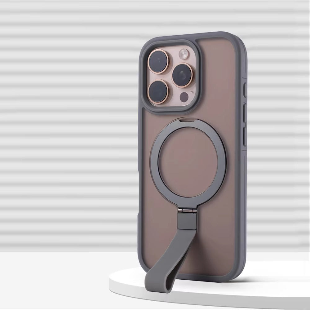 Luxury Magnetic iPhone Case with Strap and Stand — Matte Shockproof Cover, Non-Slip Grip, MagSafe Wireless Charging Ready, Textured Modern Design