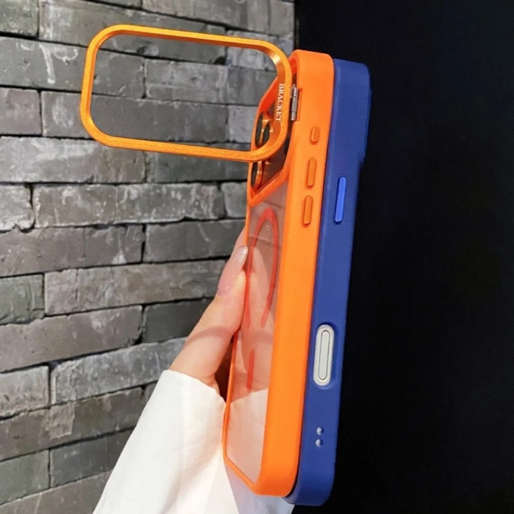 Luxury iPhone Case — MagSafe Camera Bracket Half-Wrapped Transparent Cover, Magnetic, Shockproof, Anti-Fingerprint, Anti-Scratch, Lightweight Wrist Strap