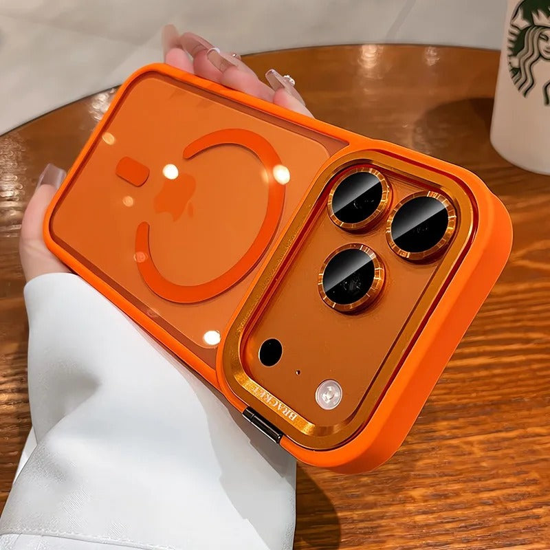 Luxury iPhone Case — MagSafe Camera Bracket Half-Wrapped Transparent Cover, Magnetic, Shockproof, Anti-Fingerprint, Anti-Scratch, Lightweight Wrist Strap