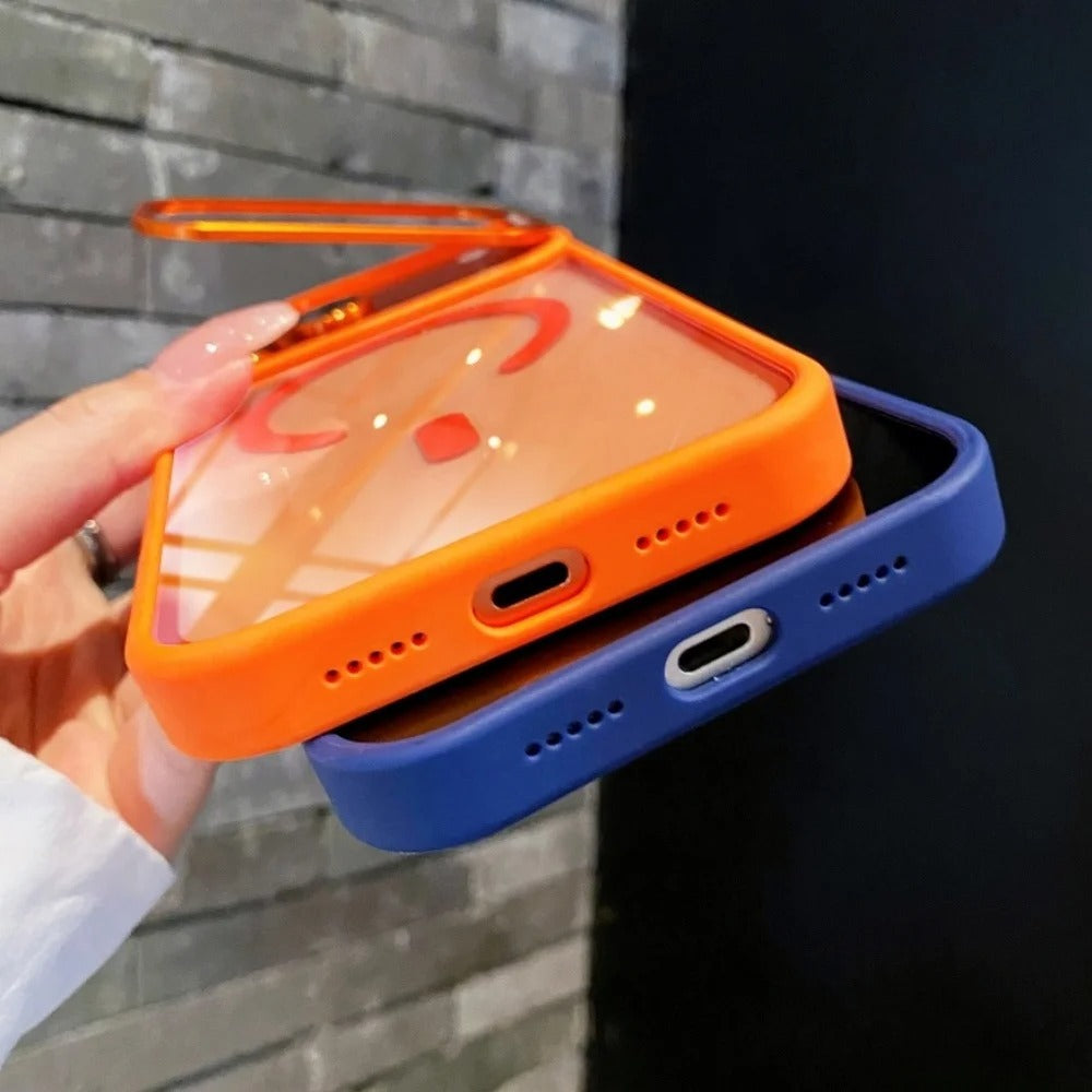 Luxury iPhone Case — MagSafe Camera Bracket Half-Wrapped Transparent Cover, Magnetic, Shockproof, Anti-Fingerprint, Anti-Scratch, Lightweight Wrist Strap