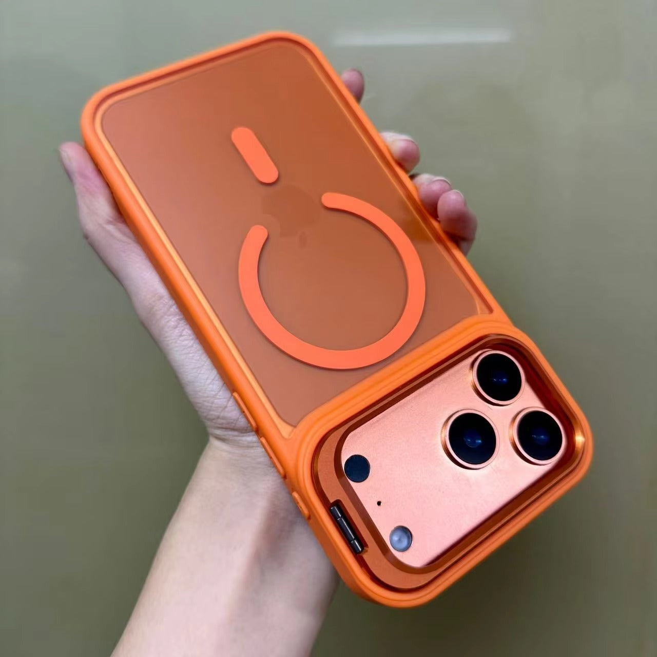 Luxury iPhone Case — MagSafe Camera Bracket Half-Wrapped Transparent Cover, Magnetic, Shockproof, Anti-Fingerprint, Anti-Scratch, Lightweight Wrist Strap