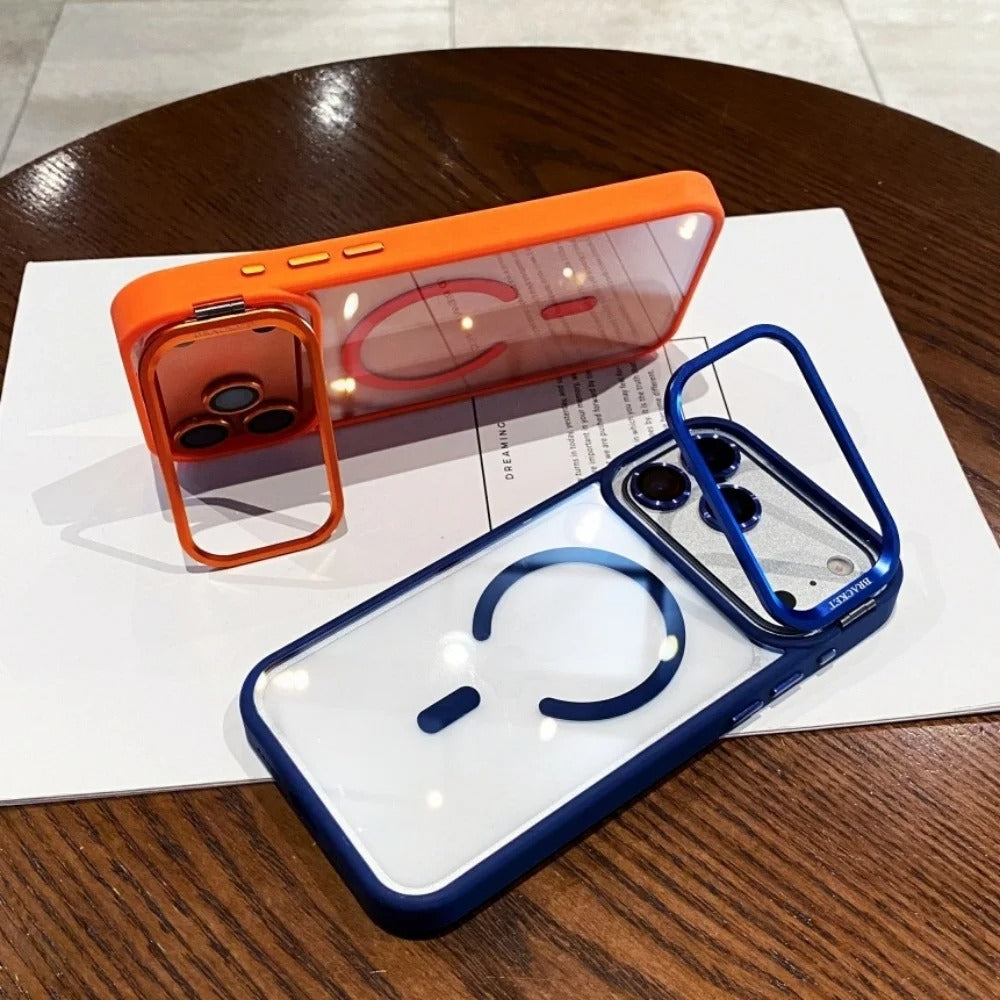 Luxury iPhone Case — MagSafe Camera Bracket Half-Wrapped Transparent Cover, Magnetic, Shockproof, Anti-Fingerprint, Anti-Scratch, Lightweight Wrist Strap