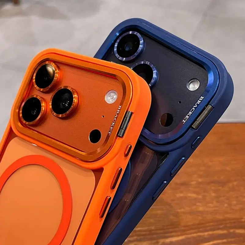 Luxury iPhone Case — MagSafe Camera Bracket Half-Wrapped Transparent Cover, Magnetic, Shockproof, Anti-Fingerprint, Anti-Scratch, Lightweight Wrist Strap