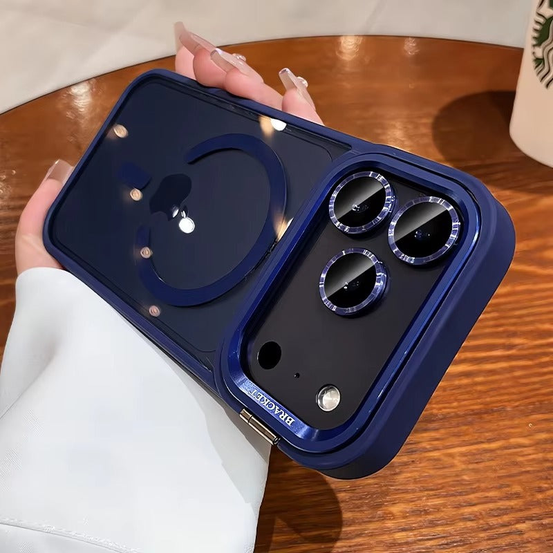Luxury iPhone Case — MagSafe Camera Bracket Half-Wrapped Transparent Cover, Magnetic, Shockproof, Anti-Fingerprint, Anti-Scratch, Lightweight Wrist Strap