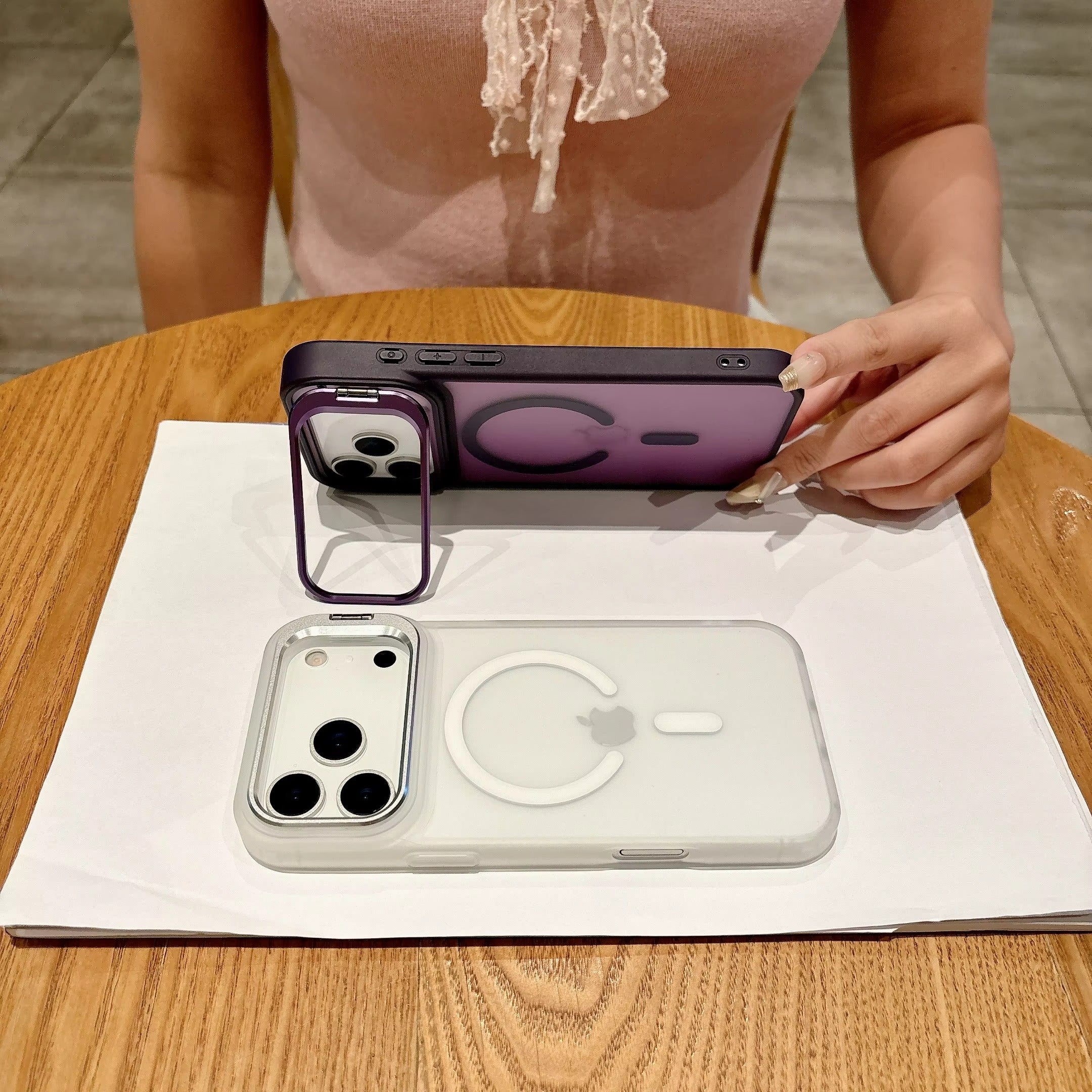 Luxury iPhone Case — MagSafe Camera Bracket Half-Wrapped Transparent Cover, Magnetic, Shockproof, Anti-Fingerprint, Anti-Scratch, Lightweight Wrist Strap