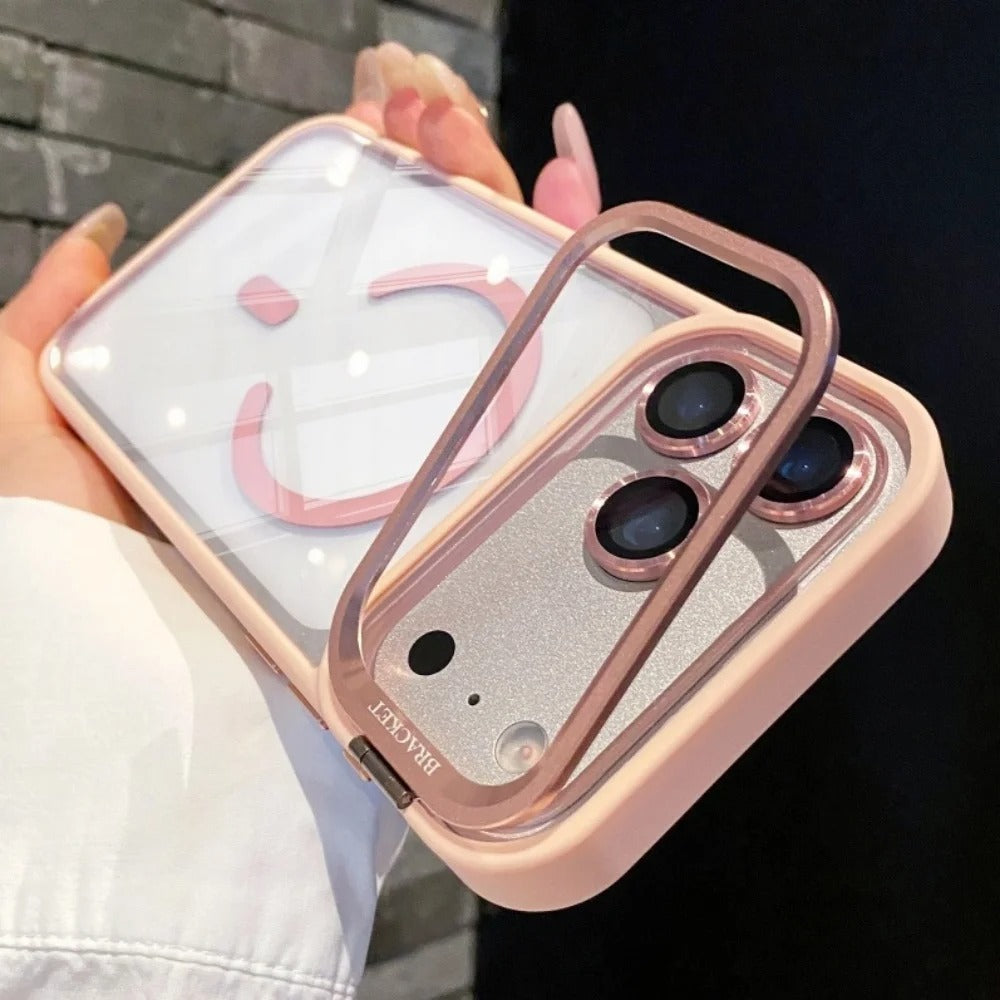 Luxury iPhone Case — MagSafe Camera Bracket Half-Wrapped Transparent Cover, Magnetic, Shockproof, Anti-Fingerprint, Anti-Scratch, Lightweight Wrist Strap