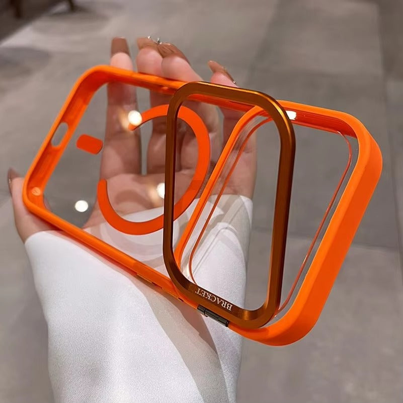 Luxury iPhone Case — MagSafe Camera Bracket Half-Wrapped Transparent Cover, Magnetic, Shockproof, Anti-Fingerprint, Anti-Scratch, Lightweight Wrist Strap