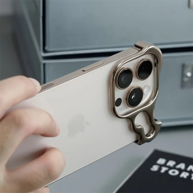 Luxury iPhone Case — Titanium Alloy Metal Bumper with Corner Protection, Metal Lens Guard and Slim Half-Wrapped Shock-Resistant Design