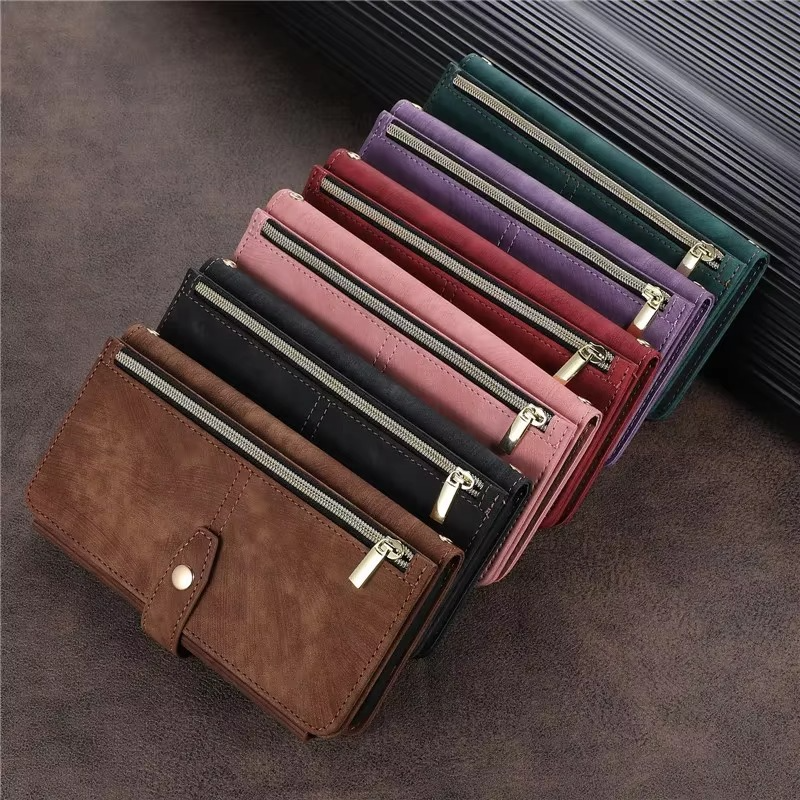 Luxury PU Leather iPhone Case — Crossbody Wallet Cover with Card Holder, Lanyard, Kickstand, Dustproof, and Storage Compartment