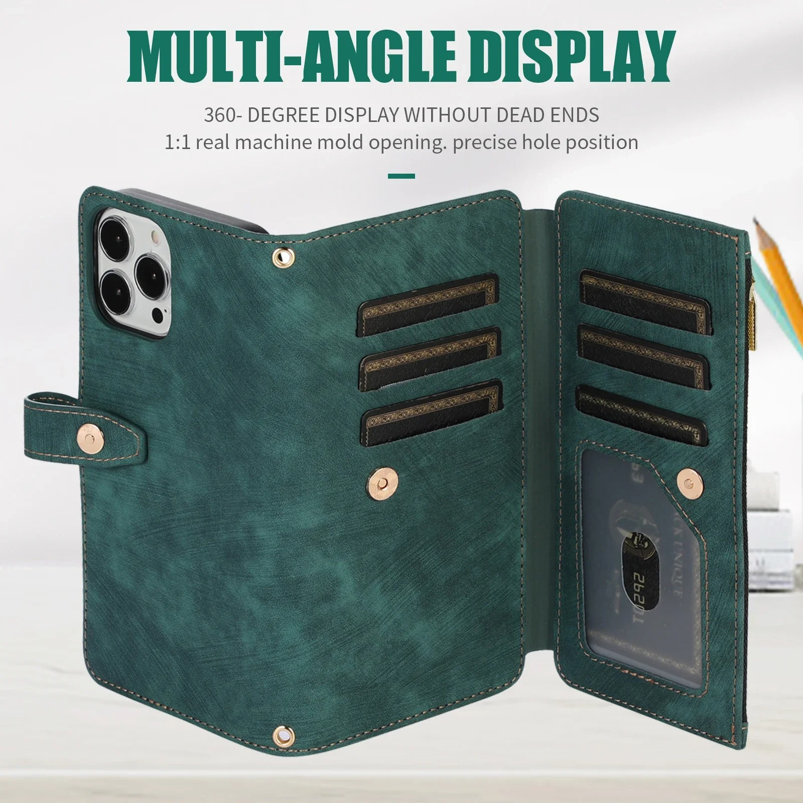 Luxury PU Leather iPhone Case — Crossbody Wallet Cover with Card Holder, Lanyard, Kickstand, Dustproof, and Storage Compartment