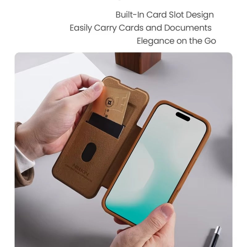 Luxury iPhone Case — Shockproof Flip Leather Wallet Cover with Camera Slider Protection, Anti-Fingerprint Dustproof Design