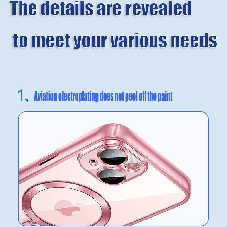 Luxury iPhone Case — Soft TPU Plating MagSafe Magnetic Lens Protection with Shockproof, Anti-Fingerprint, Anti-Scratch Transparent Half-Wrapped Cover