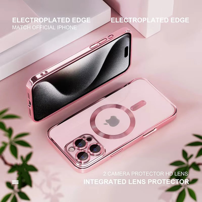 Luxury iPhone Case — Soft TPU Plating MagSafe Magnetic Lens Protection with Shockproof, Anti-Fingerprint, Anti-Scratch Transparent Half-Wrapped Cover