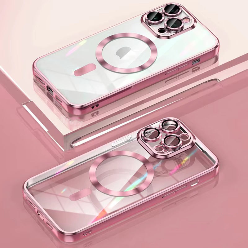 Luxury iPhone Case — Soft TPU Plating MagSafe Magnetic Lens Protection with Shockproof, Anti-Fingerprint, Anti-Scratch Transparent Half-Wrapped Cover