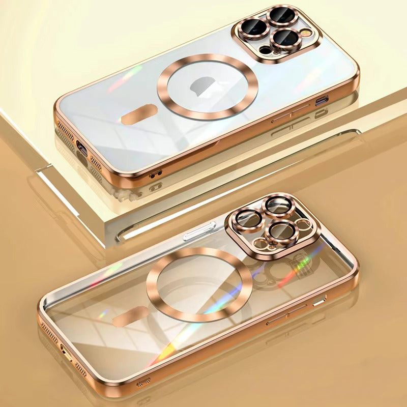 Luxury iPhone Case — Soft TPU Plating MagSafe Magnetic Lens Protection with Shockproof, Anti-Fingerprint, Anti-Scratch Transparent Half-Wrapped Cover