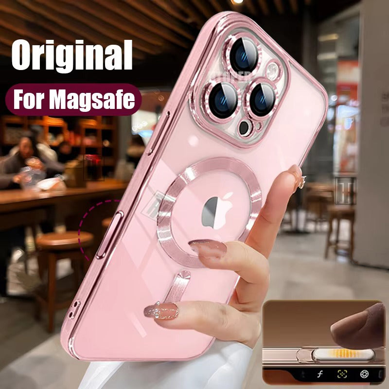 Luxury iPhone Case — Soft TPU Plating MagSafe Magnetic Lens Protection with Shockproof, Anti-Fingerprint, Anti-Scratch Transparent Half-Wrapped Cover