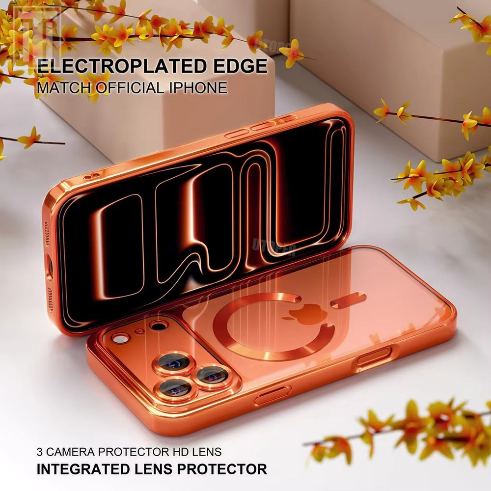 Luxury iPhone Case — Soft TPU Plating MagSafe Magnetic Lens Protection with Shockproof, Anti-Fingerprint, Anti-Scratch Transparent Half-Wrapped Cover